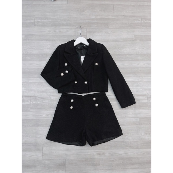 SIÊU PHẨM ÁO DẠ ĐEN CỔ VEST +SOOC CẠP CAO  HÀNG VNXK