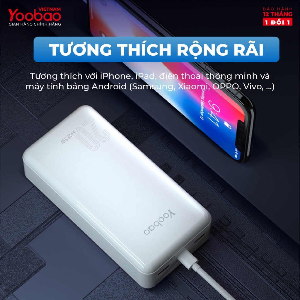 Sạc dự phòng nhanh 20w Yoobao D20Q dung lượng 20000mAh QC3.0 22.5W (Max) Hàng Chính Hãng