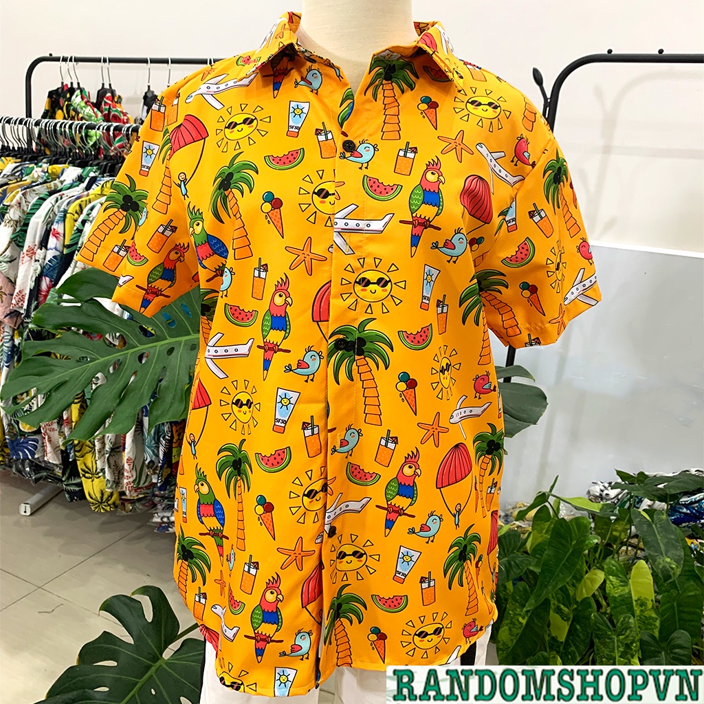 Áo sơ mi hoạt hình họa tiết máy bay nhảy dù chất liệu kate lụa vải mềm mịn mát