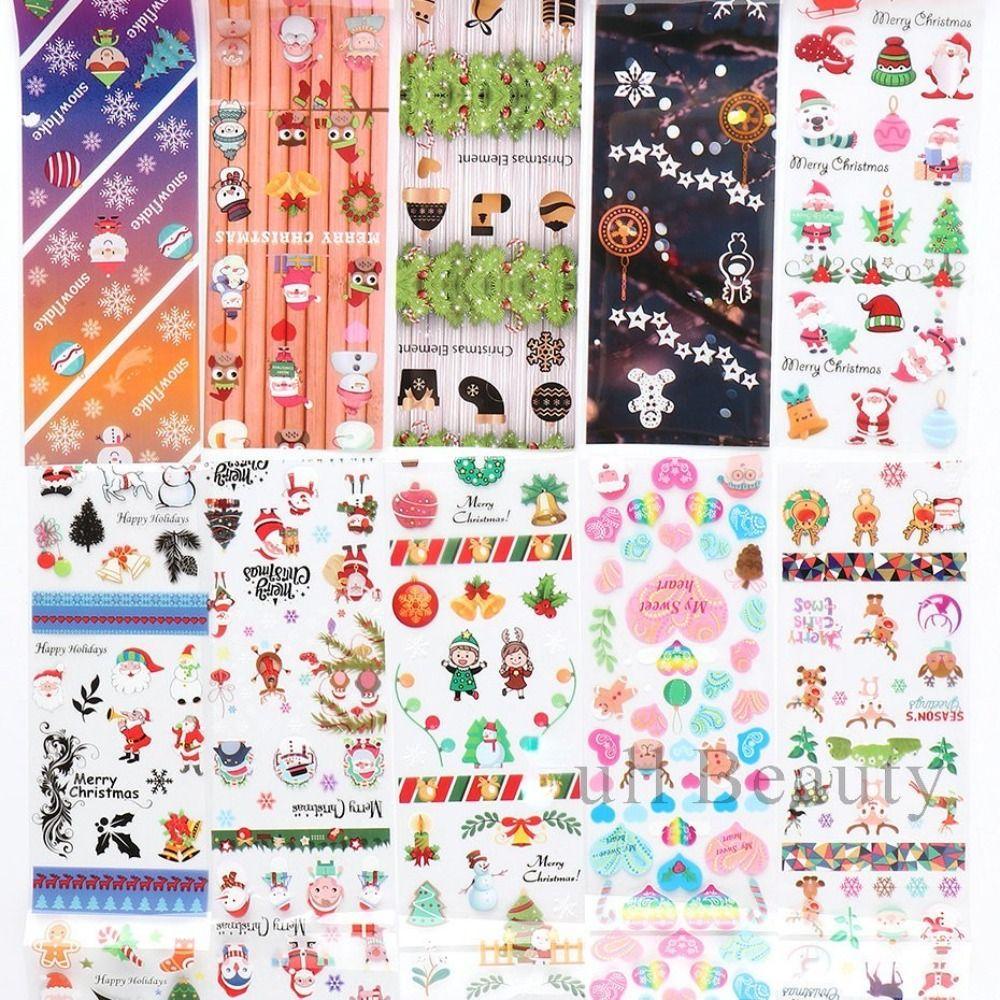 OCEANMAP Miếng Dán Trang Trí Móng Tay Họa Tiết Hoạt Hình Giáng Sinh DIY