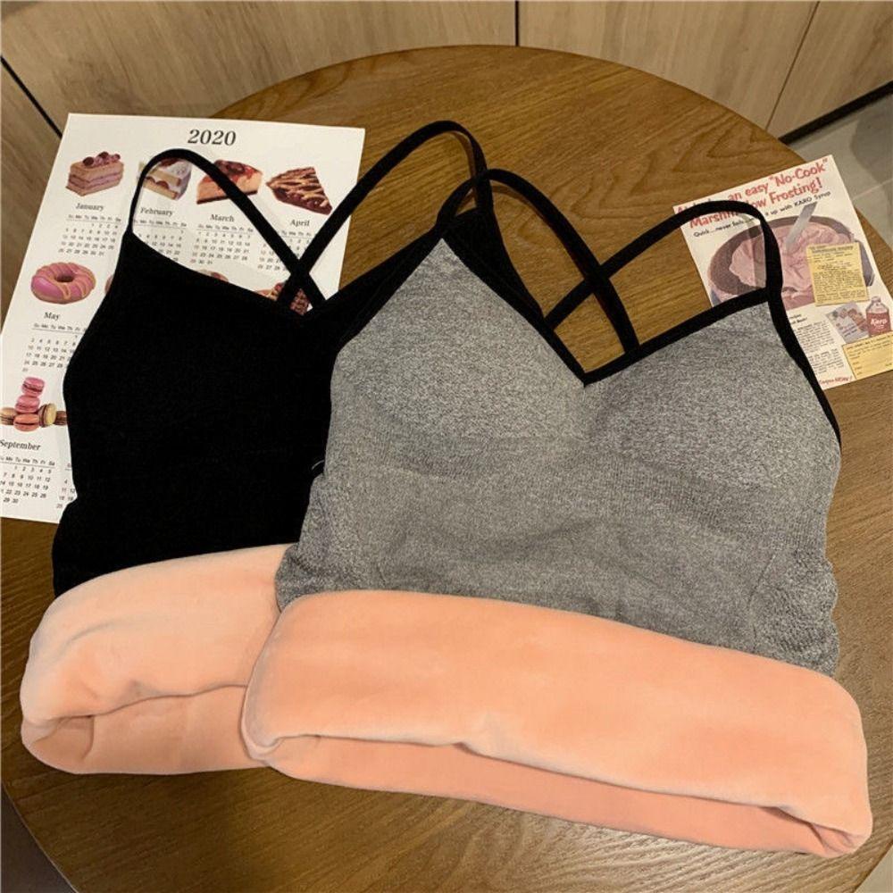 Somedayzl Áo Lót Nhung Lông Giữ Ấm Hở Lưng Màu Trơn Thoải Mái Mùa Thu