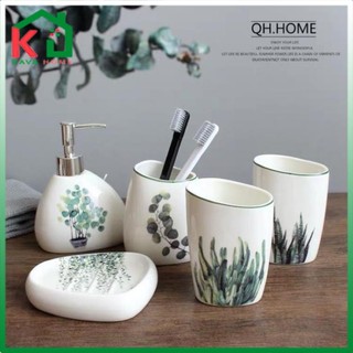 Bộ đồ dùng nhà tắm gốm sứ cao cấp hình lá độc đáo sang trọng