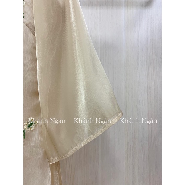 Áo dài cách tân cúc chi họa tiết thêu hoa nổi tay xuông nhẹ nhàng