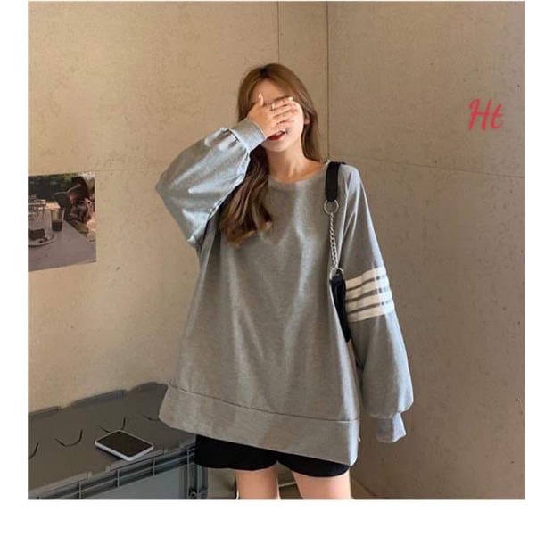 Áo  Sweater 4 vạch kẻ ngang tay phồng form rộng kiểu dáng  ulzzang
