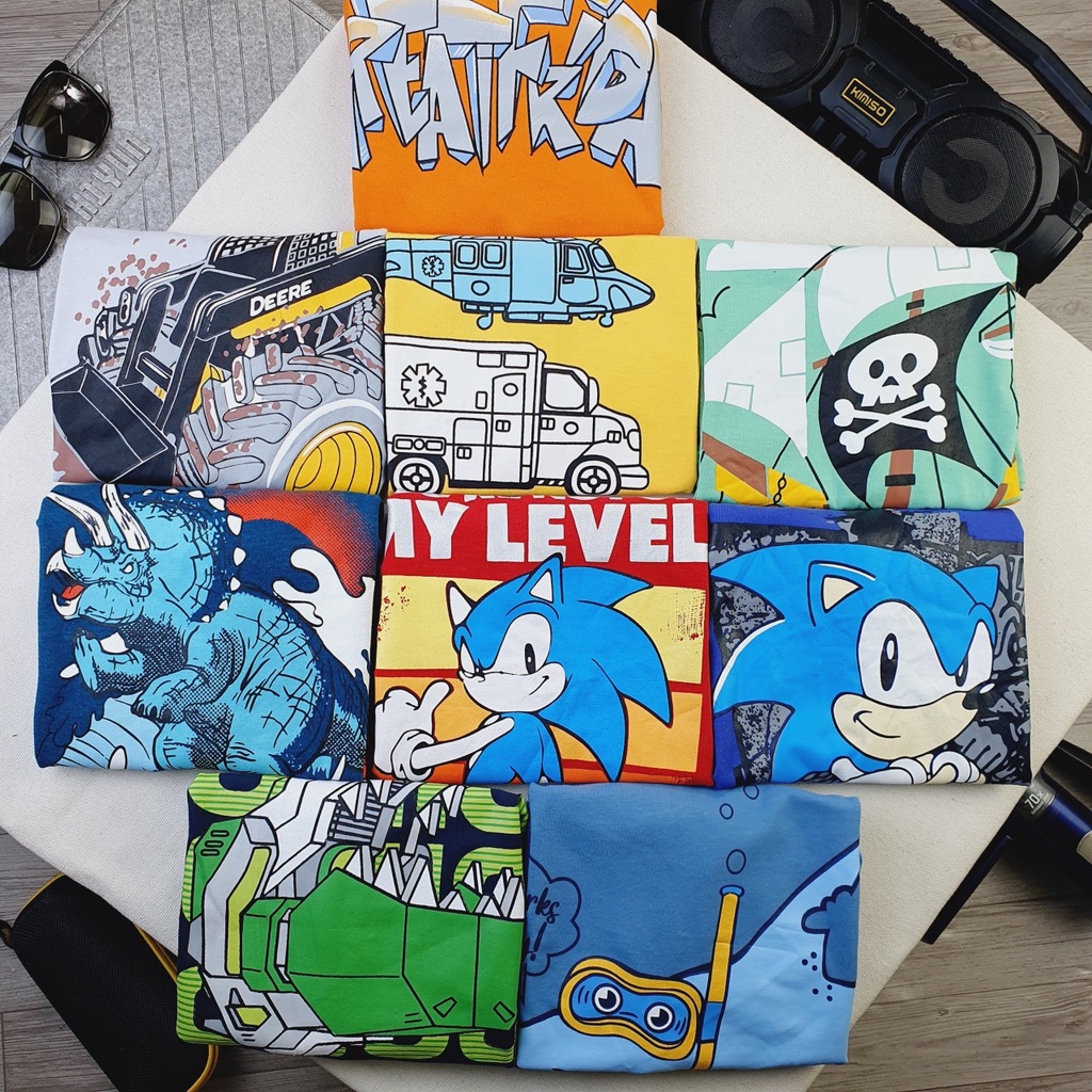 Đồ bộ bé trai Gap size đại chất thun cotton nhiều màu sắc in hình khủng long mặc đi học đi chơi đều đẹp