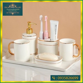 (có sẵn) Bộ đồ dùng nhà tắm sứ trắng tinh khôi