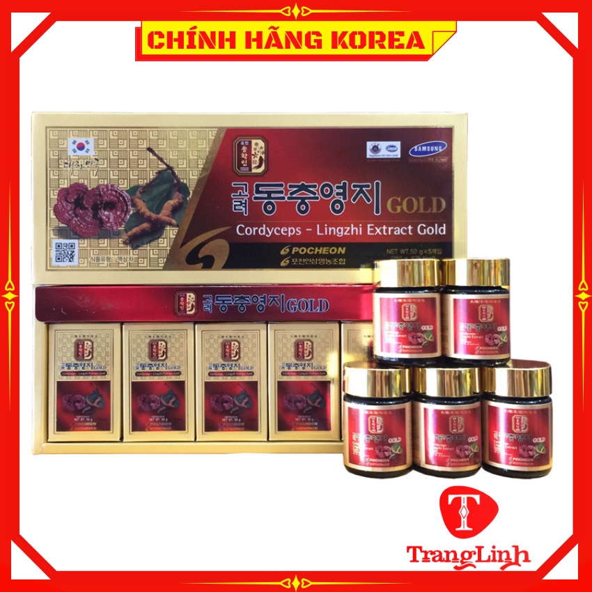 Cao Linh Chi Đông Trùng Hạ Thảo Pocheon Hàn Quốc, Hộp 5 Lọ x 50g