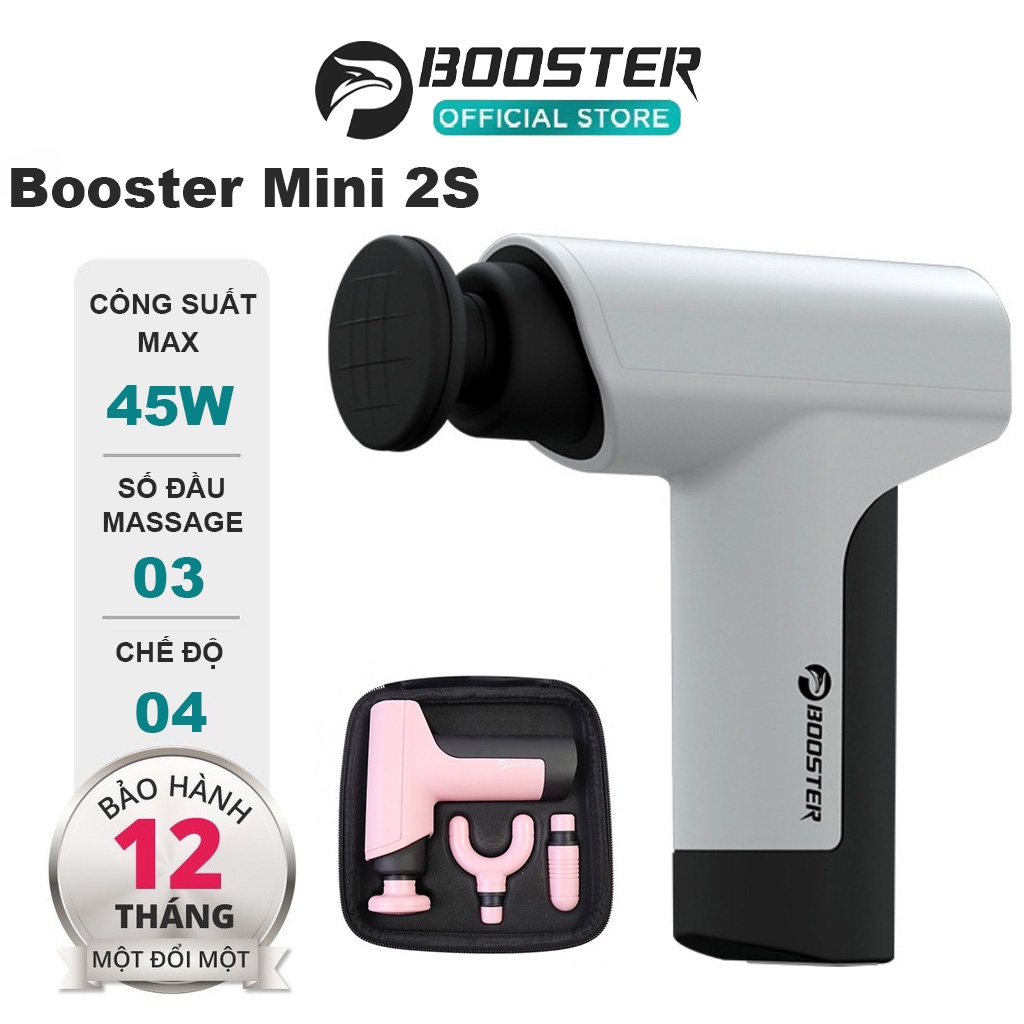 Máy massage cầm tay BOOSTER MINI 2S , Súng massage gun thư giãn cơ bắp trị liệu đau nhức mỏi -45W, 3 Đầu, 4 Tốc Độ