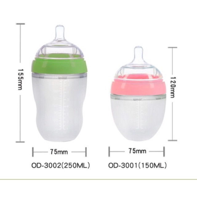 Bình sữa silicon siêu mềm 150ml, 250ml - Tặng kèm bộ cọ rửa bình 2 chi tiết