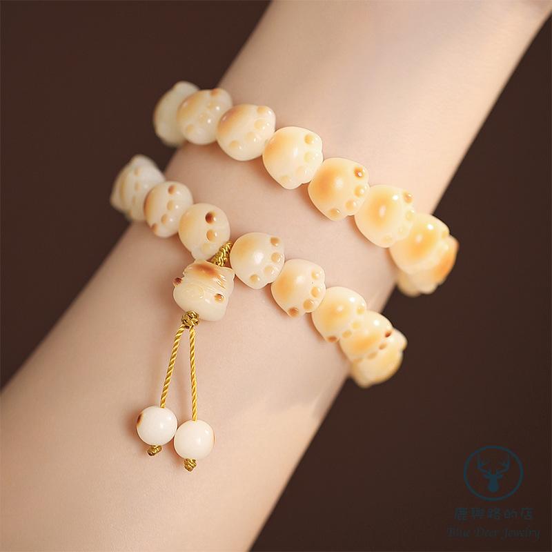 Vòng Tay Hạt Bồ Đề Màu Trắng Tự Nhiên Hình Chân Mèo Dễ Thương