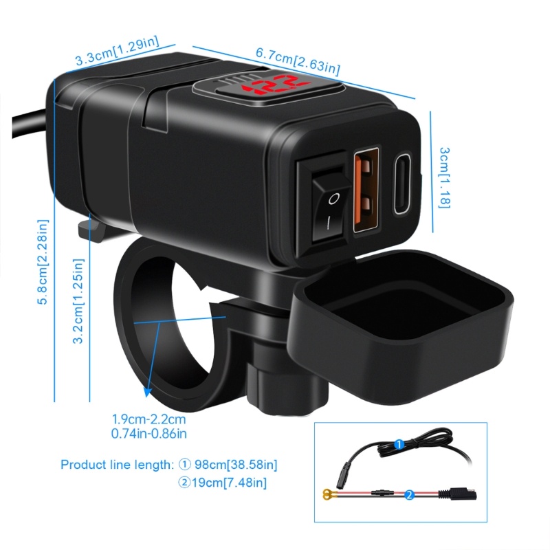 Cục Sạc Nhanh USB Kép QC3.0 Chống Nước Với Vôn Kế Cho Xe Máy