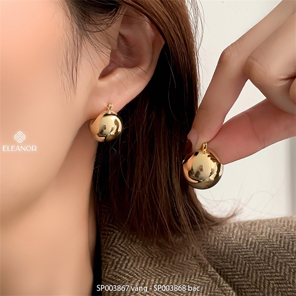 Bông tai nữ chuôi bạc 925 Eleanor Accessories hình cầu mặt trơn phụ kiện trang sức 3867