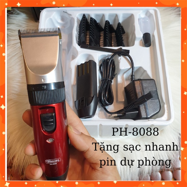 Tăng đơ cắt tóc chuyên nghiệp Philip PH-8088 tặng kèm pin dự phòng , Tông đơ sạc nhanh 2 pin cao cấp cắt tóc cho bé