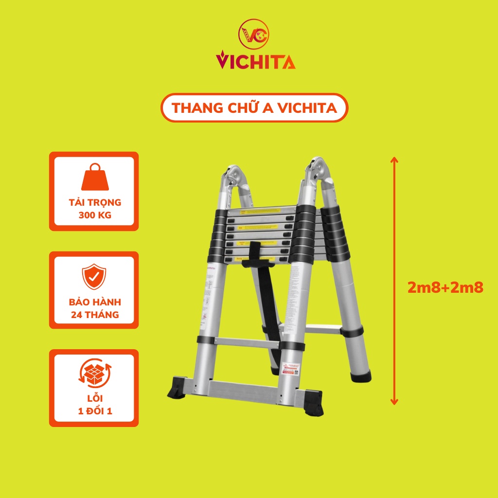 Thang Nhôm Rút Chữ A (2.8M+2.8M) VICHITA - Tặng Kèm 2 Chốt Thang - BH 2 Năm Sử Dụng