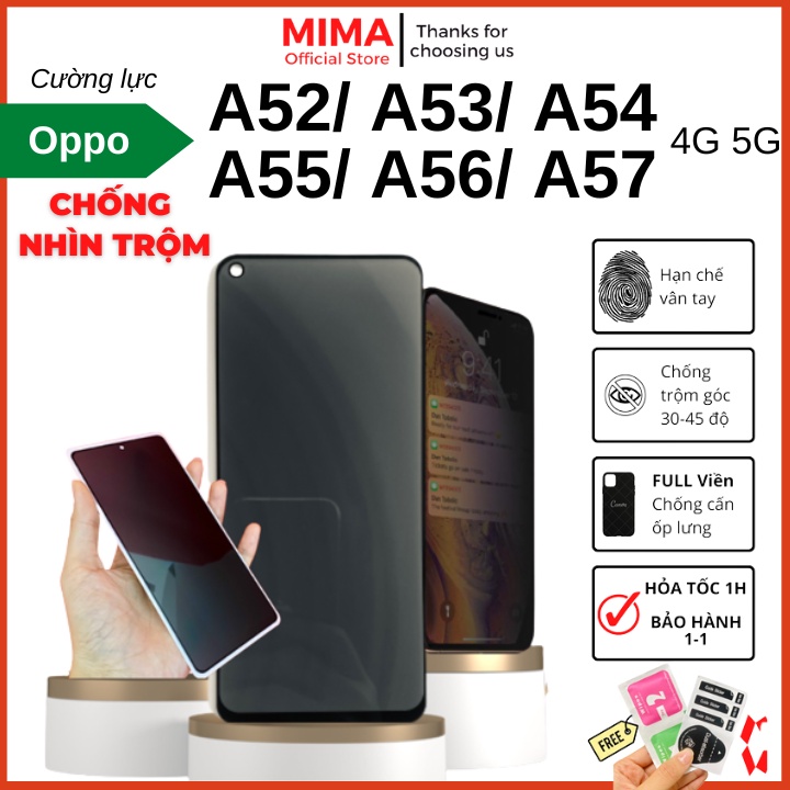 Kính cường lực Chống Nhìn Trộm Oppo A52 A53 A54 A55 A57 4G 5G Full màn chống xước hạn chế bám vân tay tặng kèm