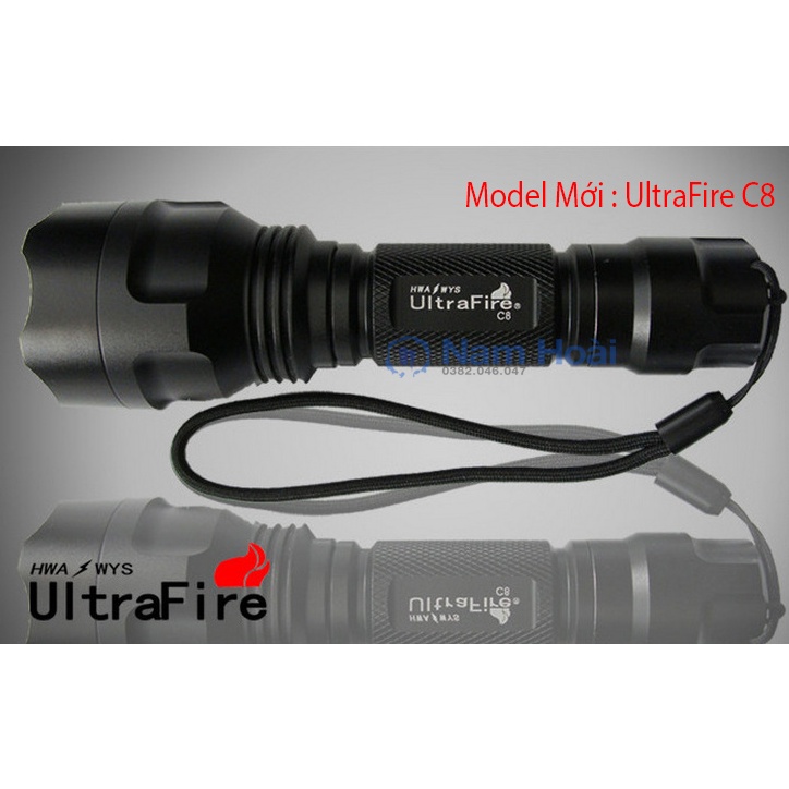 Đèn pin siêu sáng LED UltraFire C8 chống nước cao cấp full phụ kiện