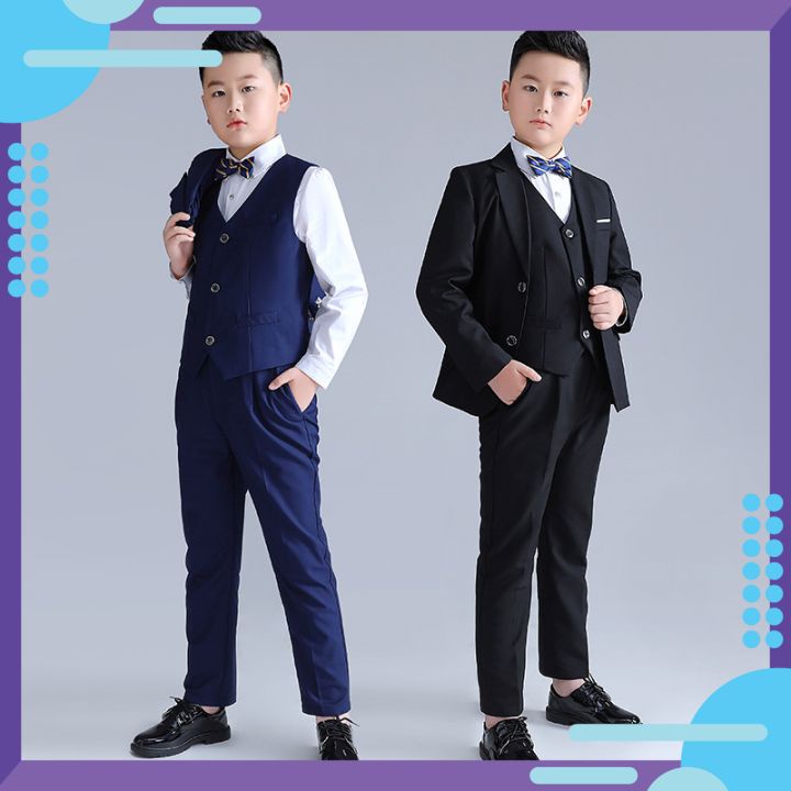 Bộ vest bé trai cao cấp cho trẻ em béo bụng to TQB070 TQB075 3 chi tiết (Áo ghile + áo vest + quần tây) tặng nơ