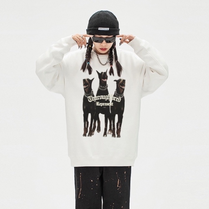 CLOT Áo Nỉ nữ harajuku retro trắng ulzzang áo dài tay bigsize unisex 100%cotton