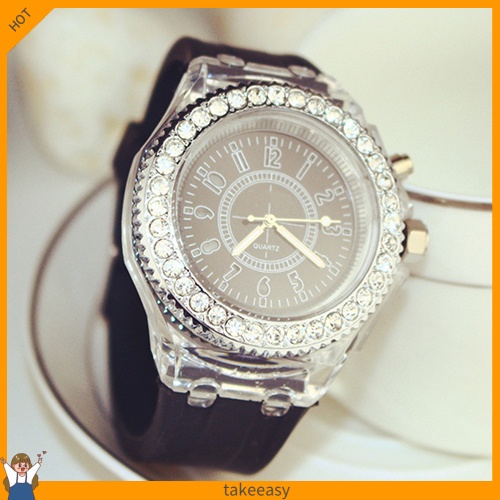 Đồng hồ Geneva đính đá thay đổi 7 màu dạ quang dành cho nam và nữ