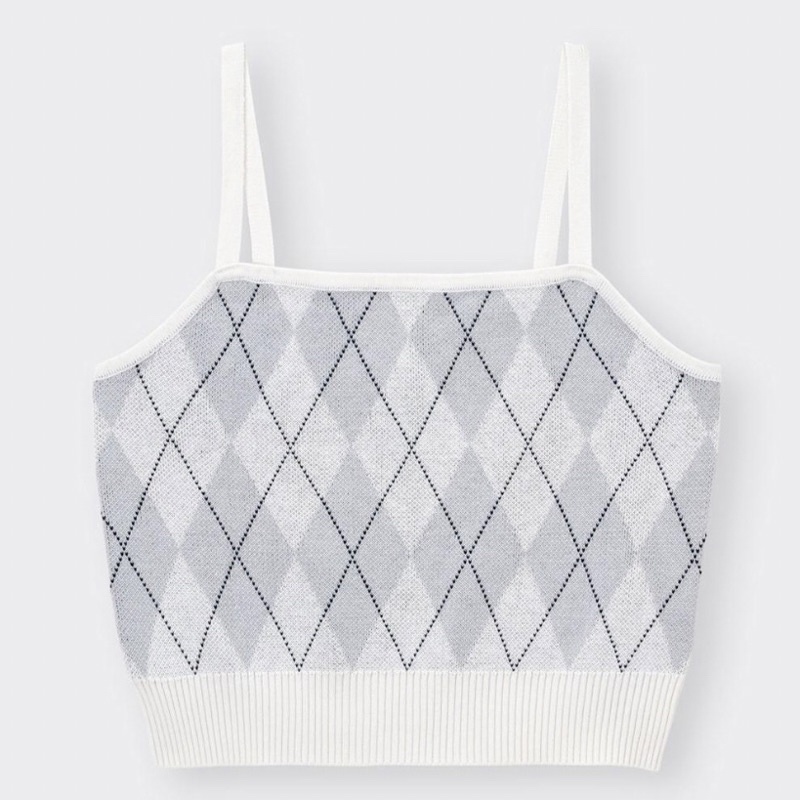 Áo 2 dây dệt kim họa tiết cổ điển oxford - GU thời trang Nhật Bản sành điệu