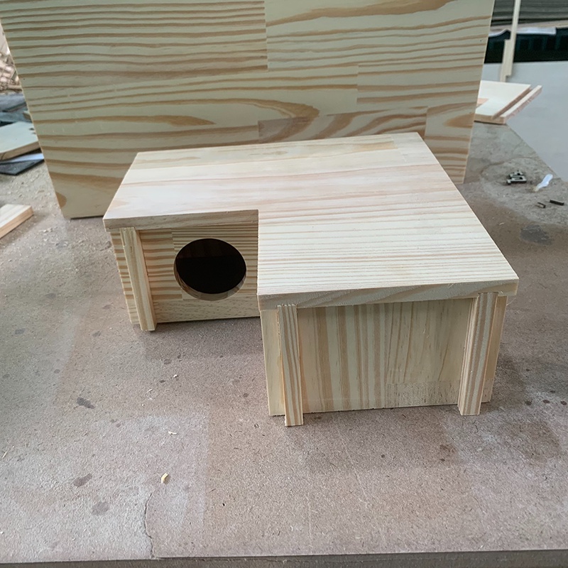 Hầm Trú Ẩn Chữ L 3 ngăn Gỗ Thông Lắp Ráp Cho Hamster Size 25*25*10cm