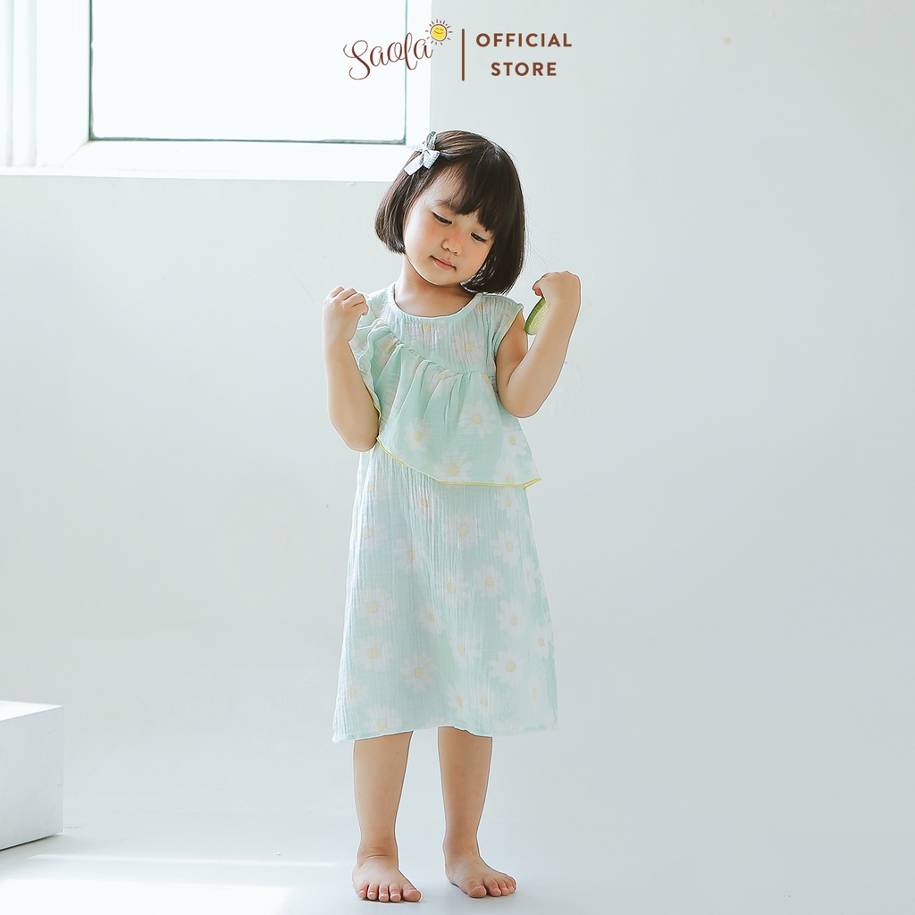 Đầm/ Váy Bé Gái Cổ Tròn Phối Bèo Trước Ngực Chất Liệu Muslin Thoáng Mát - LUNA DRESS - DRM024 - SAOLA KIDS CLOTHING