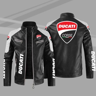 Áo Khoác Da PU Cổ Đứng In Logo Ducati Cá Tính Cho Nam Khi Lái Xe Mô Tô