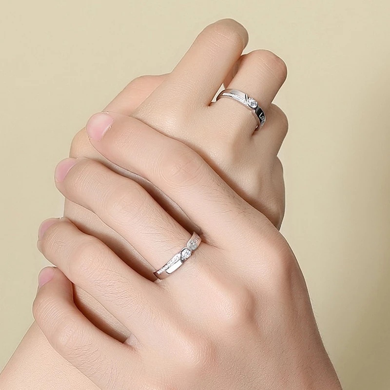 Trendy Luxury Heart Engagement Wedding Ring /Couple Heartbeat Forever Endless Love Letter Hollow Finger Rings Anniversary Valentine's Day Gift