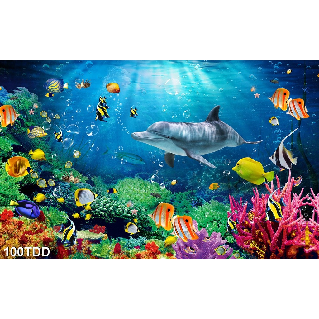 Tranh Dán Tường 3d Biển Đại dương xanh tạo không gian mát mẻ - 100TDD- Trang trí phòng khách