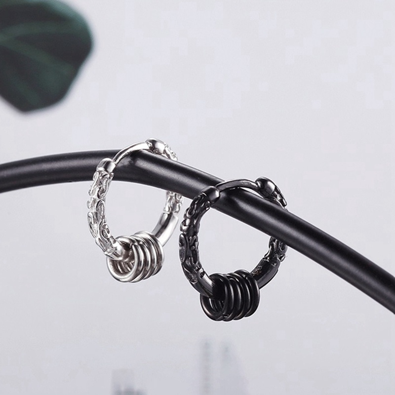 1c Bông Tai Tròn Mạ Bạc 925 Phong Cách Hip Hop Punk Cá Tính Dành Cho Nam