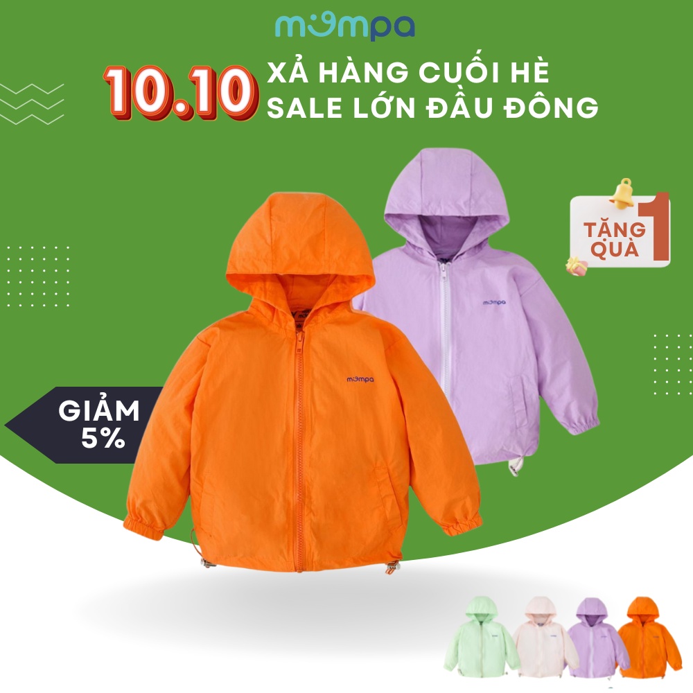 Áo khoác gió thu đông cho bé Mompa có mũ chùm đầu chống nước khóa kéo 2 túi 515