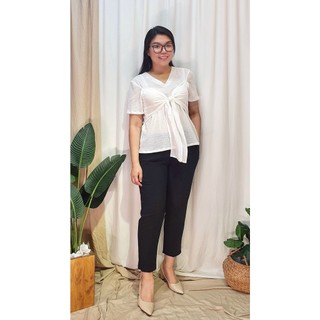 Bigsize công sở - Áo Nơ Ngực - Trắng Gân