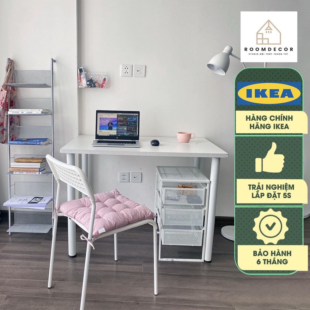 Combo Bàn Làm Việc IKEA Chính Hãng Và Kệ Đa Năng IKEA Trang Trí Góc Học Tập Màu Trắng