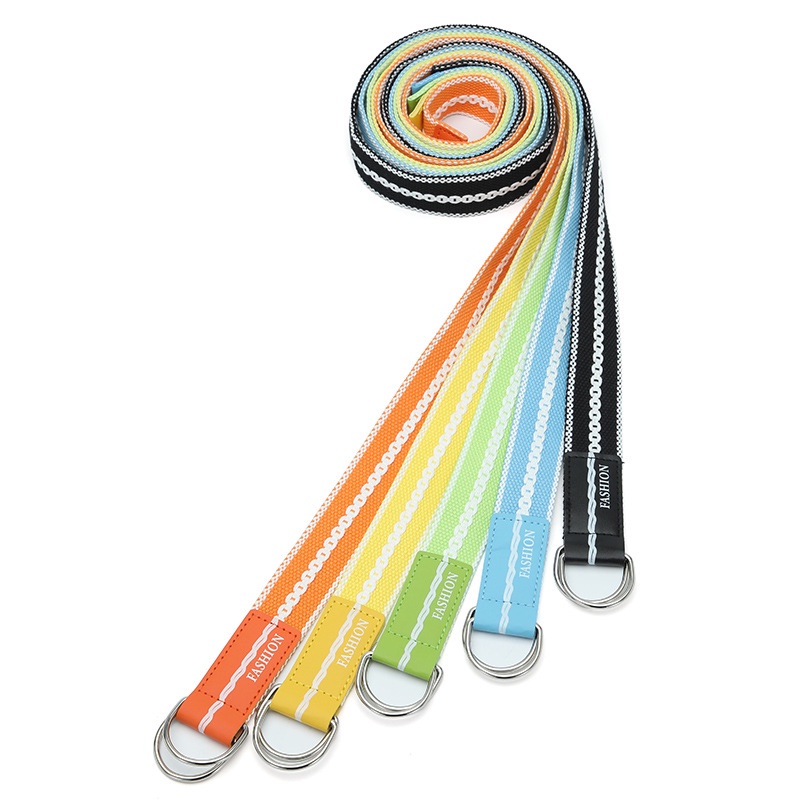 Thắt Lưng Vải Canvas Hai Vòng Khóa Dài Kẻ Sọc Màu Sắc Tương Phản Nghệ Thuật Cho Nữ