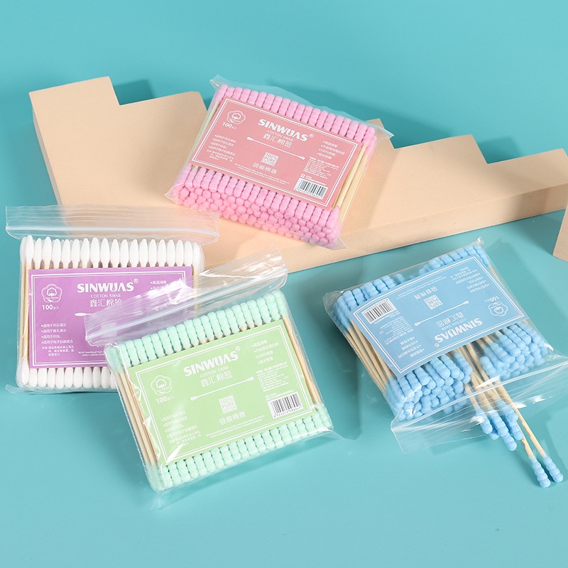 Set 100 Tăm Bông Vệ Sinh Tai Hai Đầu Màu Sắc Tiện Lợi