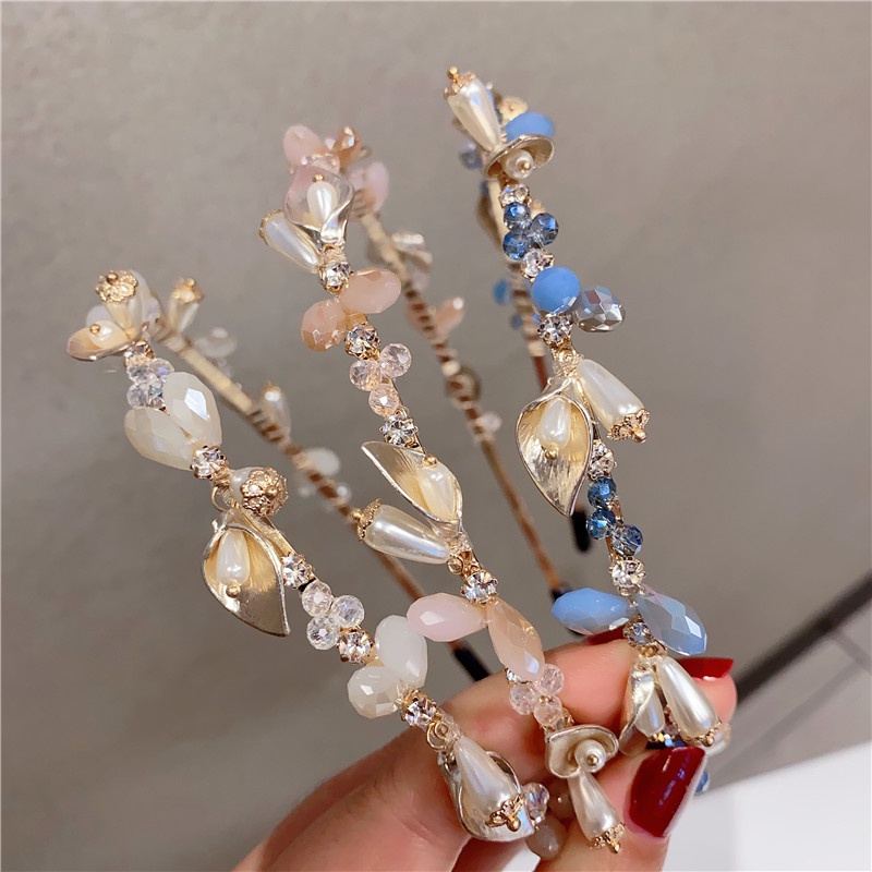 Băng Đô Cài Tóc Đính Đá Và Ngọc Trai Nhân Tạo Thời Trang Hàn Quốc