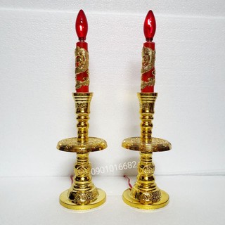 Đèn thờ cúng, đèn cầy (1 cặp kèm bóng lửa hoặc bóng nhót) chiều cao 30cm, kiểu dáng truyền thống.