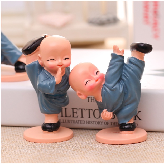 Mô Hình 4 Chú Tiểu KungFu, Decor Trang Trí Phòng Học, Làm Việc, Taplo Ô Tô