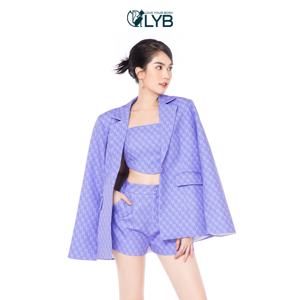 Set 3 items áo khoác vest blazer quần short xòe và áo bra LYB FW22-O00005 màu Tím