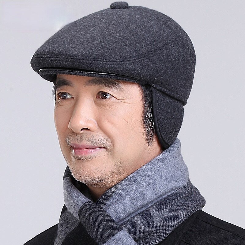 Mũ Beret thời trang nam trung niên Mũ nồi có che tai chất liệu vải nỉ dạ phong cách Hàn Quốc Quà tặng ý nghĩa bố,ông
