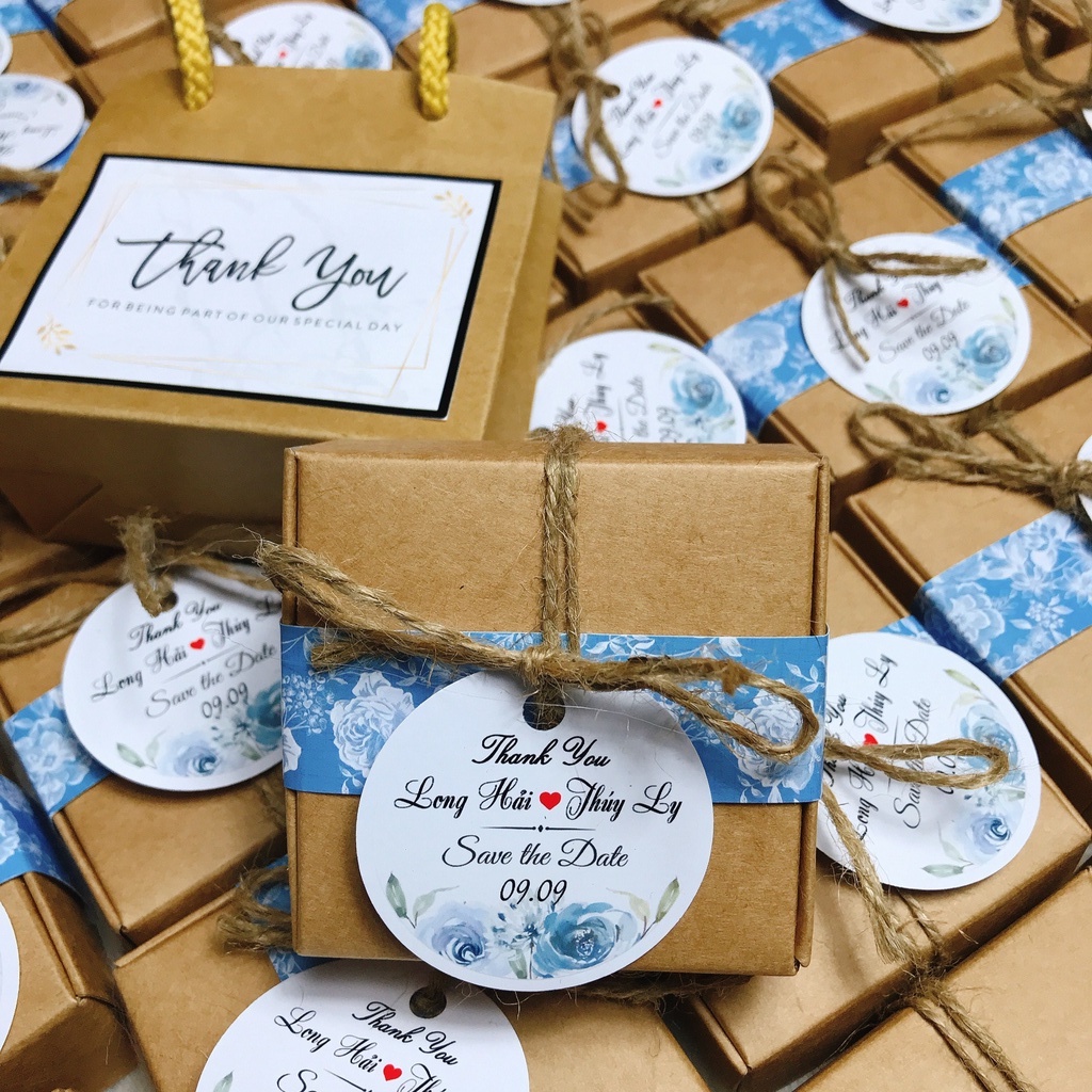 Hộp quà cưới vintage kèm tag và Túi giấy (combo 50 set)