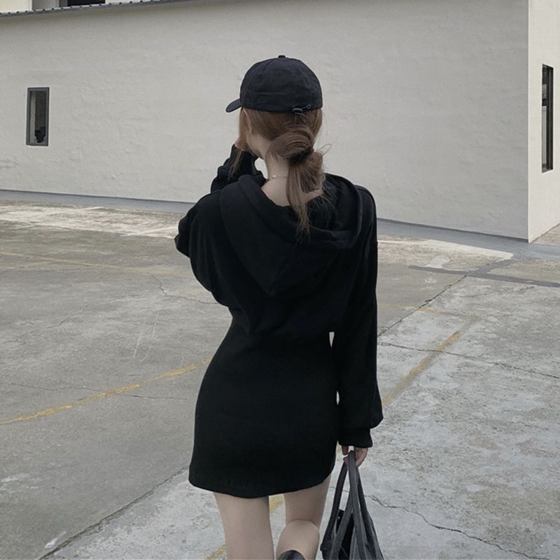 Áo Hoodie Thu Đông Phong Cách hepburn Mới 2023✨✨Đầm Tay Dài Nhấn Eo Thời Trang Thanh Lịch Dành Cho Nữ