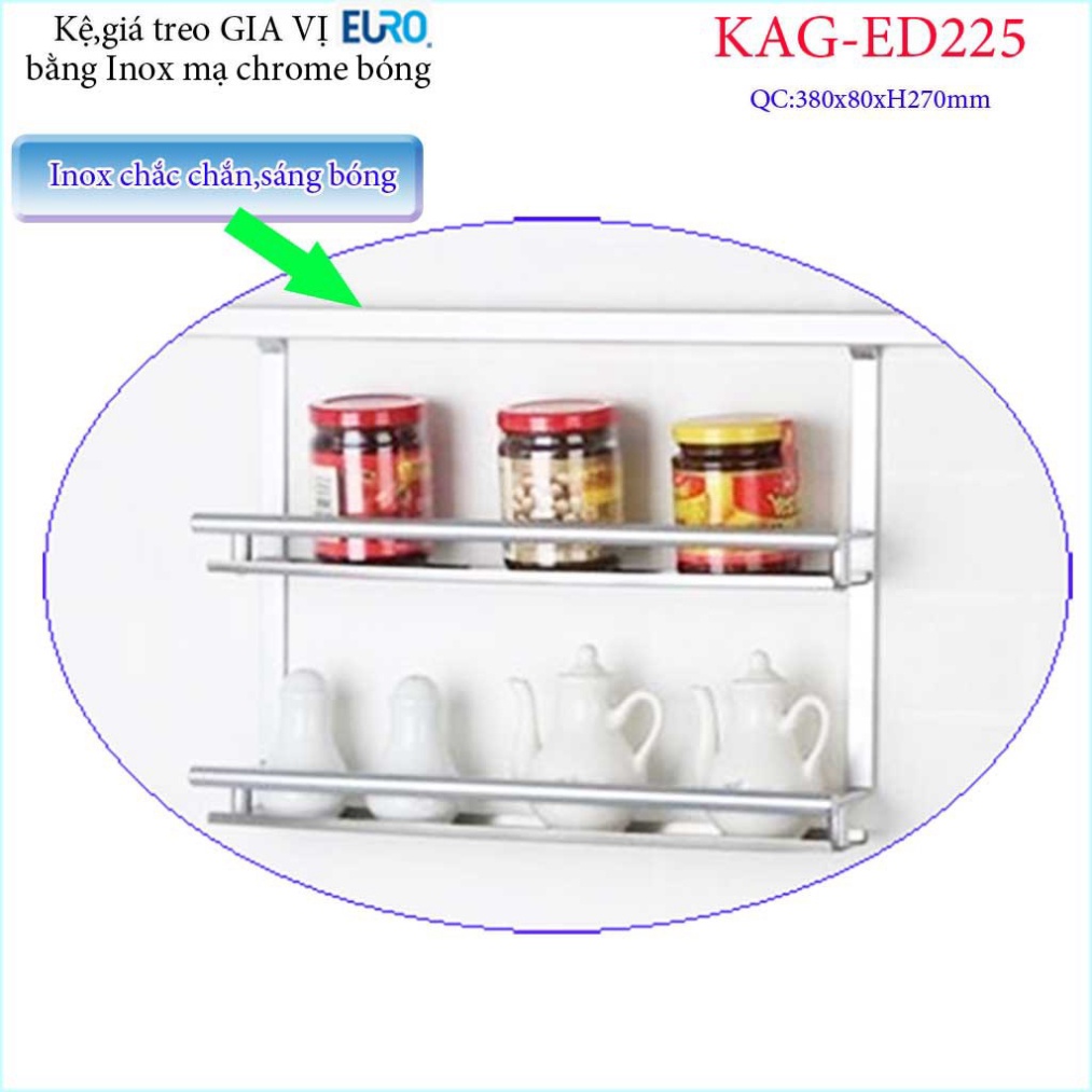 Kệ treo gia vị 2 tầng KAG-ED225, kệ treo đồ nhà bếp có móc treo, kệ gia vị Euro
