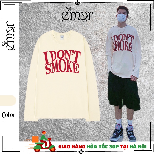 Áo thun DÀI TAY Unisex E'mer I DON'T SMOKE Basic Tee Áo Phông Nam Nữ Lỡ Oversize Form Rộng Sweater Ulzzang Hàn Quốc