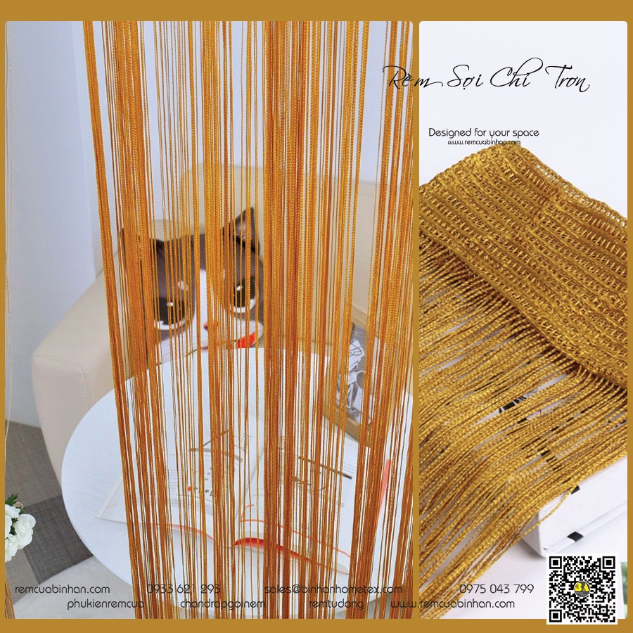 Rèm sợi chỉ trơn màu vàng gold 3m*3m Rèm sợi chỉ trang trí nhà hàng, shop, spa tiệc cưới