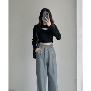 A7022 set áo thun hai dây croptop kèm áo dài tay audrey