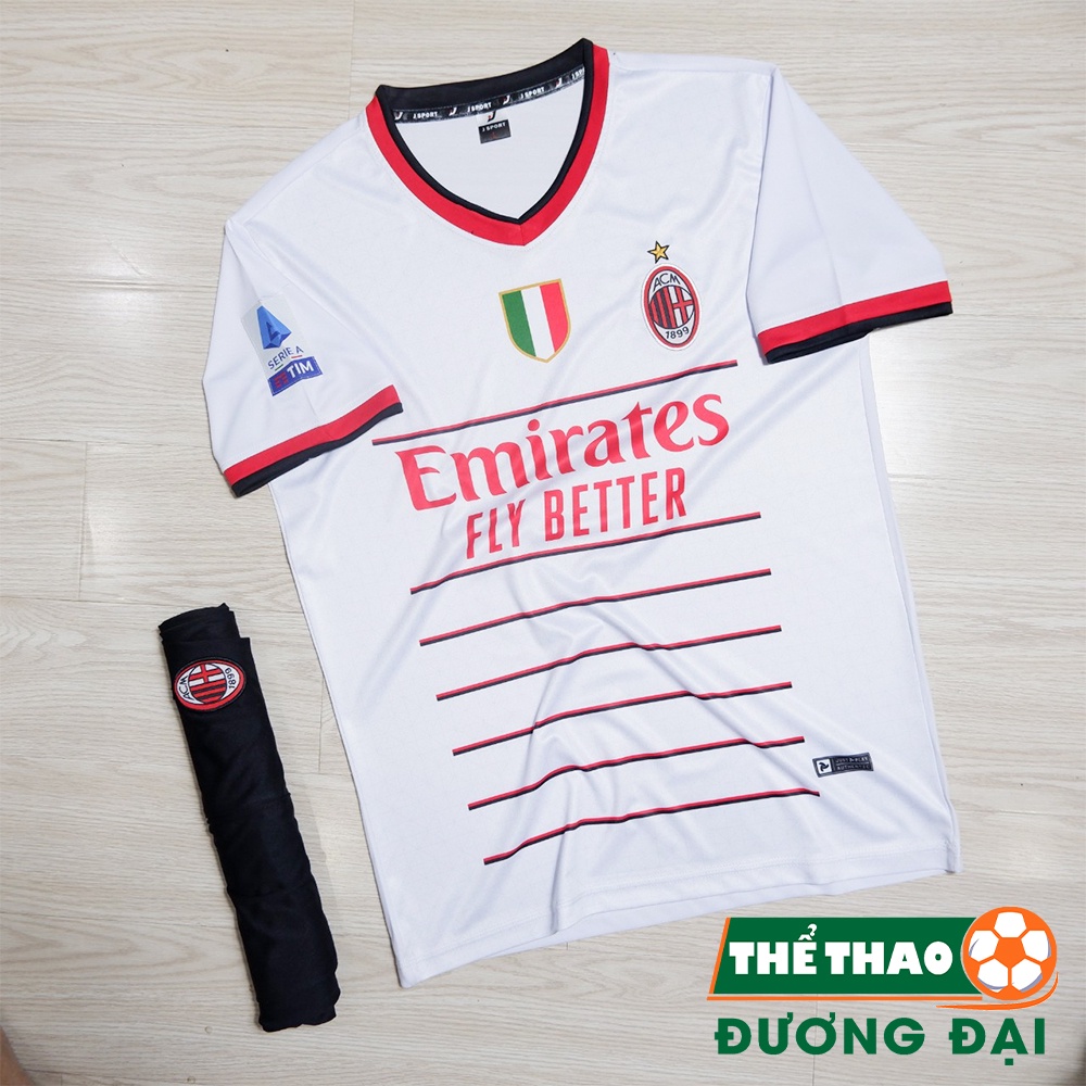 Quần Áo Bóng Đá, Đồ Đá Banh AC Milan Trắng 2022 2023 Thun Lạnh Cao Cấp Không Nhăn Không Xù Lông