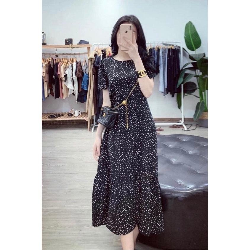 Váy bầu, váy babydoll dáng suông chấm bi chất vải lụa tằm mặc mềm mát thoải mái cho mẹ bầu
