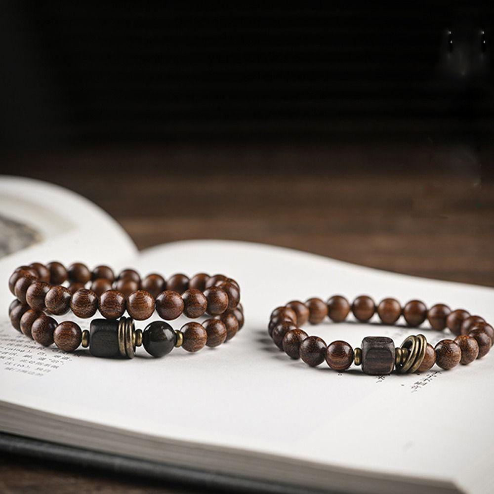 Vòng Đeo Tay Hai Lớp Bằng Gỗ Đàn Hương Handmade Phong Cách Cổ Điển Thời Trang Cho Cặp Đôi