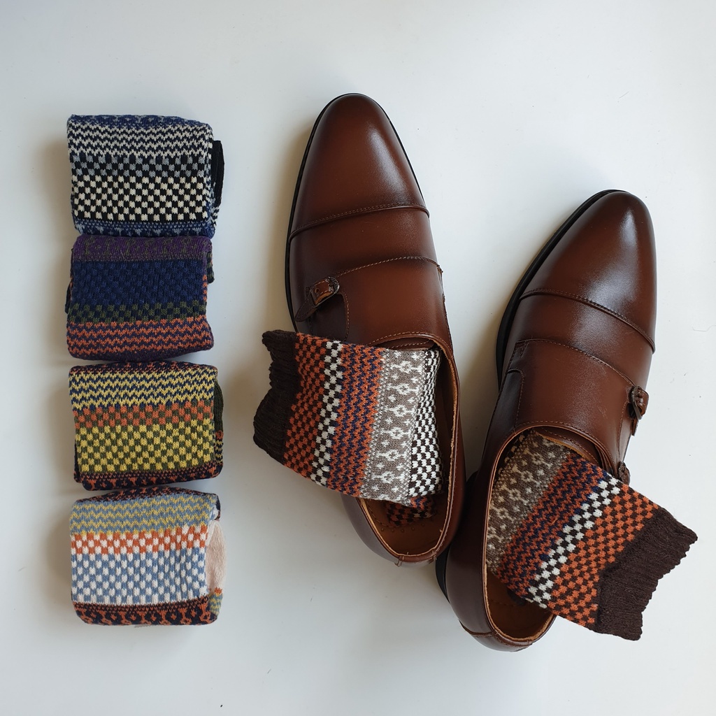 Bộ 5 tất thổ cẩm nam nữ vớ vintage len thấm hút và co giãn siêu tốt đi giày oxford